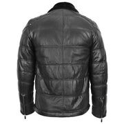 Mens Real Leather Puffer Jacket Slim Fit Fully Padded BRYCE Black 2