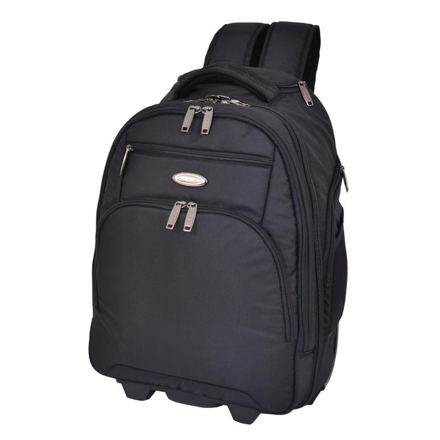 Wheeled Backpack Cabin Hand Luggage Travel Bag Hiking Rucksack Jenkins Black Front