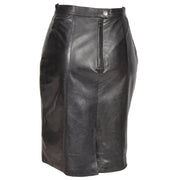 Womens Black Leather Pencil Skirt Lucy back