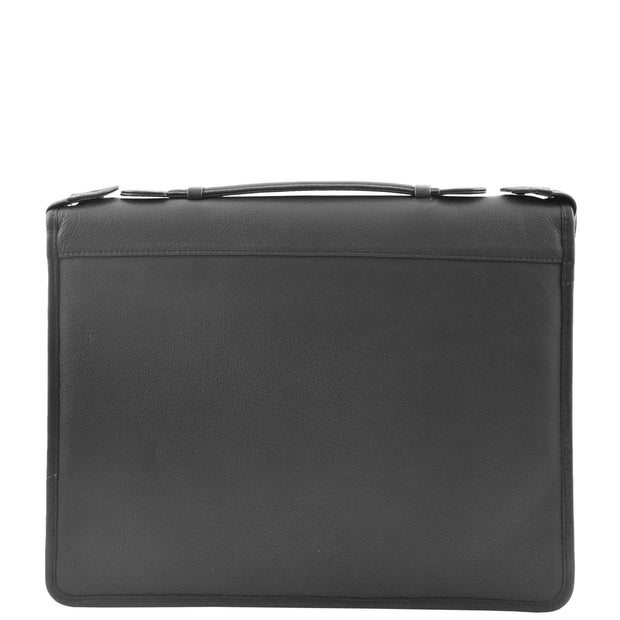 Black Leather A4 Ring Binder File Folio Office Bag Zip Organiser Braga Front 2