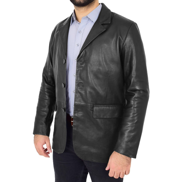 Mens Leather Blazer Real Lambskin Jacket Dinner Suit Style Coat Dean Black Front Angle 1