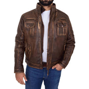 Rust Rub Off Biker Leather Jacket For Men Vintage Rugged Style Coat Mario Open 1