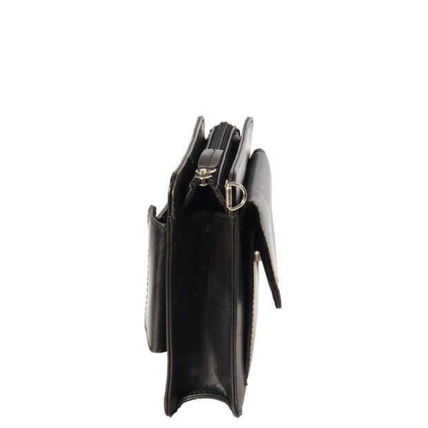 Mens Leather Wrist Bag Mobile Money Clutch A7 Black Side