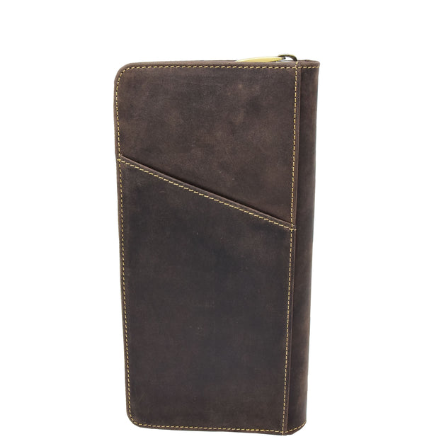Vintage Real Leather Travel Wallet Passport Boarding Pass Wrist Clutch AV28 Brown Back