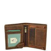 Mens Distressed Leather Wallet Coins Credit Cards Note Case A108 Tan Open 1