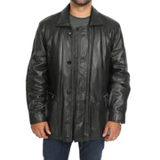 Gents Classic Soft Leather Parka Overcoat Clive Black open view