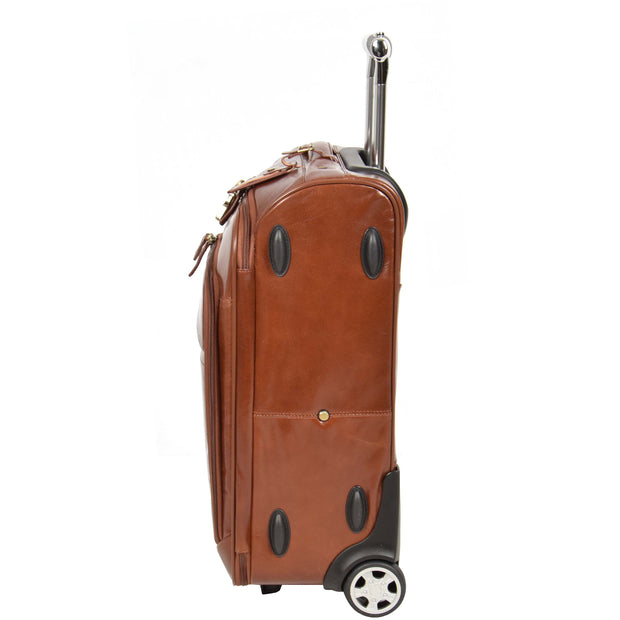 Real Leather Suitcase Cabin Trolley Hand Luggage A0518 Chestnut Side 2