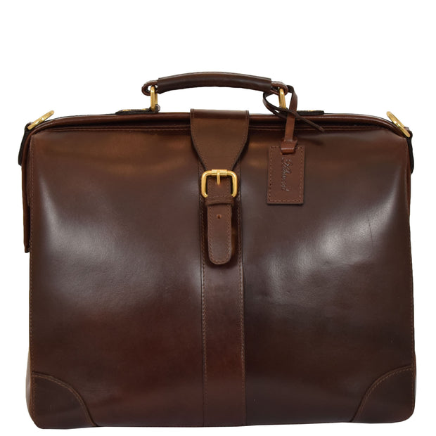 Genuine Leather Doctors Briefcase Gladstone Bag Duke Brown Front