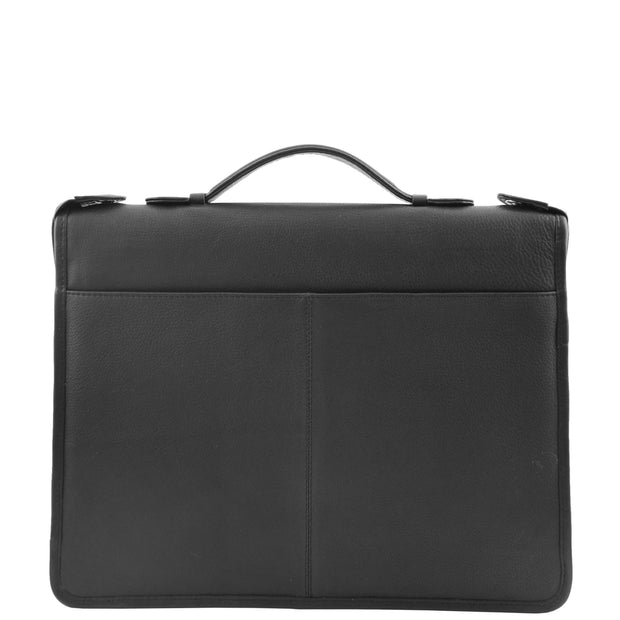 Black Leather A4 Ring Binder File Folio Office Bag Zip Organiser Braga Back 1