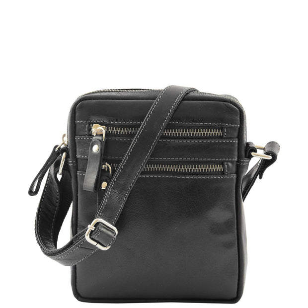 Luxury Black Leather Unisex Cross Body Flight Bag Small Pouch Sunny