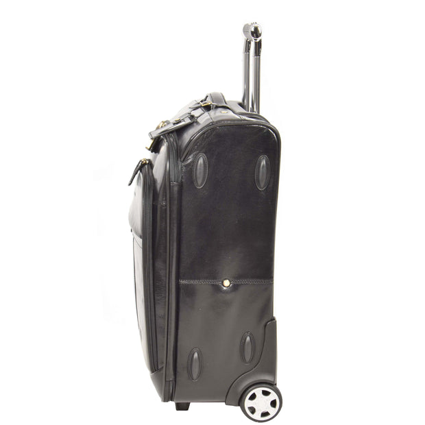 Real Leather Suitcase Cabin Trolley Hand Luggage A0518 Black Side 1