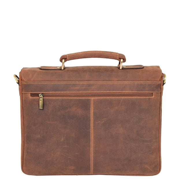 Mens REAL Leather Briefcase Vintage Look Satchel Shoulder Bag A167 Tan Back