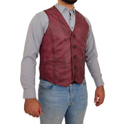 Mens Full Leather Waistcoat Burgundy Gilet Traditional Smart Vest King