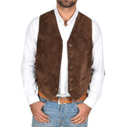 Mens Real Suede Leather Waistcoat Classic Vest Gilet Cole Brown Open