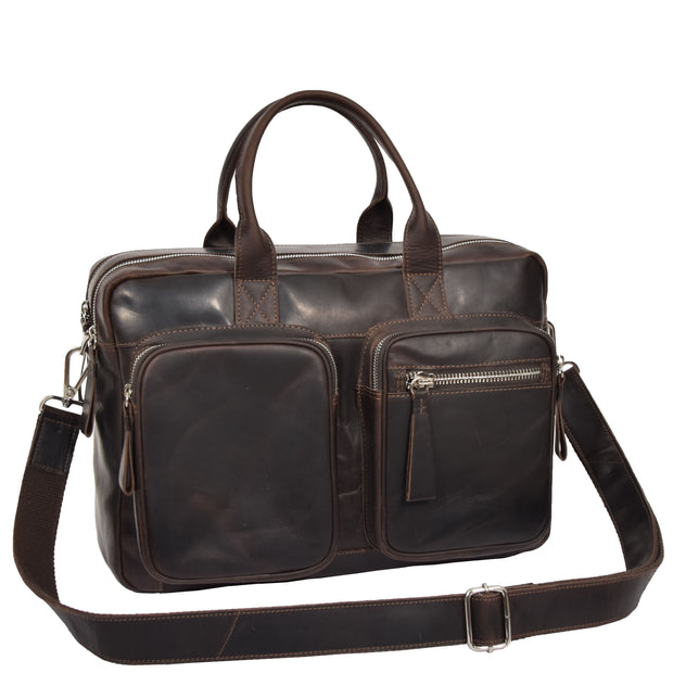 Pure Leather Briefcase Laptop Satchel Office Business Bag Otis Brown Feature