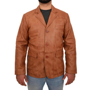 Real Leather Classic Blazer For Mens Smart Casual Tan Jacket Kevin Front 1