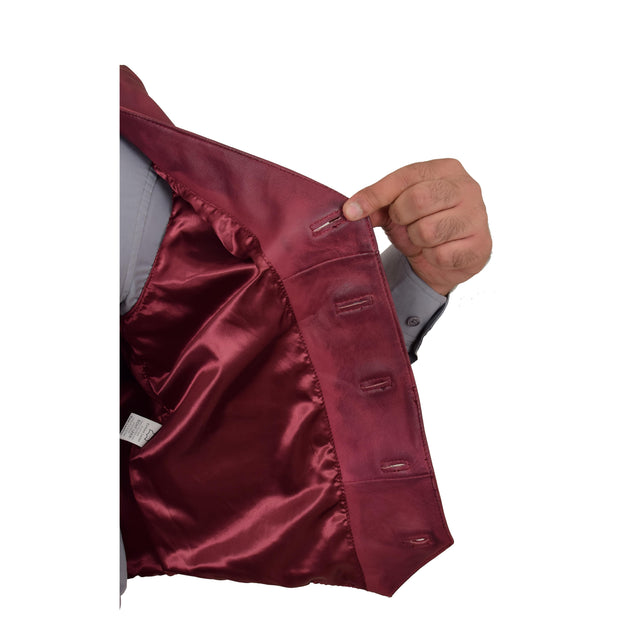 Mens Full Leather Waistcoat Burgundy Gilet Traditional Smart Vest King Lining