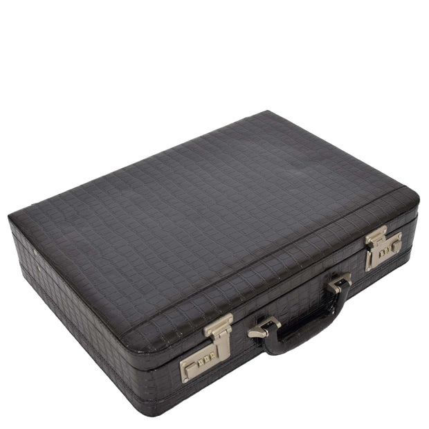 Classic Attaché Croc Print Leather Look Briefcase Dual Lock Business Bag Stead