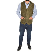 Mens Real Suede Leather Waistcoat Classic Vest Yelek Status Green Full