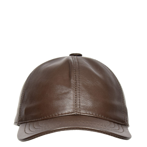 Genuine Leather Baseball Cap Sports Casual Viper Brown Front