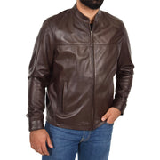 Mens Genuine Leather Jacket Regular Fit Coat Amos Brown
