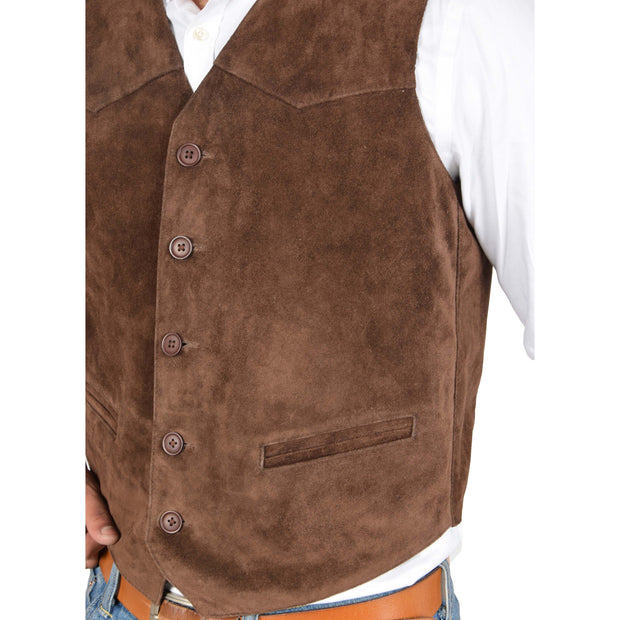 Mens Real Suede Leather Waistcoat Classic Vest Gilet Cole Brown Feature
