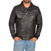 Mens Real Cowhide Bomber Leather Pilot Jacket Lance Brown Front