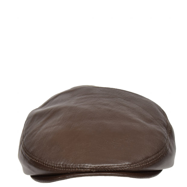 Genuine Brown Leather Flat Cap English Granddad Baker-boy Hat Arthur Front
