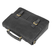 Mens REAL Leather Briefcase Vintage Look Satchel Shoulder Bag A167 Navy Front Letdown