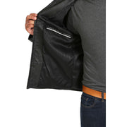 Mens Classic Zip Fasten Box Leather Jacket Tony Black lining view