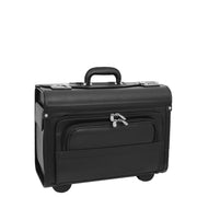 Wheeled Pilot Case Black Faux Leather Briefcase Business Rep Cabin Bag Dallas Front 3