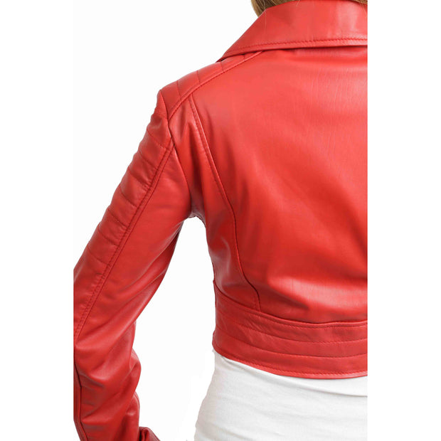 Womens Fitted Cropped Bustier Style Leather Jacket Amanda Red Feature 1