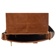 Real Leather Shoulder Messenger Vintage Organiser Flight Bag A761 Tan Top Open