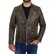 Mens Distressed Leather Biker Jacket Brown Vintage Rub Off Lex Open 1