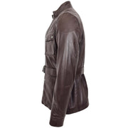 Mens Soft Genuine Leather Trendy Safari Jacket with Waist Belt DAX Brown 6