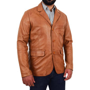 Mens Leather Blazer Real Lambskin Jacket Dinner Suit Style Coat Dean Cognac Front 3