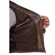 Mens Trendy Biker Leather Jacket Antique Quilted Designer Coat Jace Brown Lining