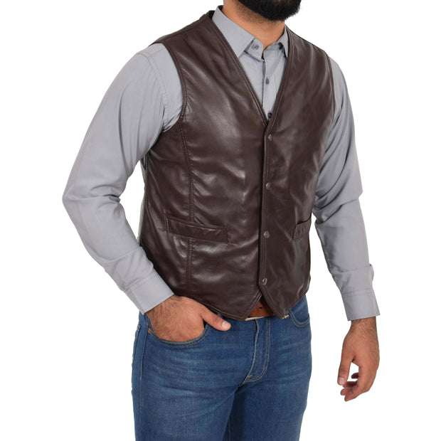 Mens Soft Leather Waistcoat Classic Gilet Bruno Brown main view