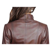Womens Classic Fitted Biker Real Leather Jacket Nicole Brown Back Feature