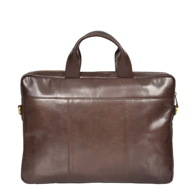 Laptop Briefcase Real Leather Business Bag Messenger Satchel Brown Nice Back