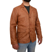 Real Leather Classic Blazer For Mens Smart Casual Tan Jacket Kevin Front 2