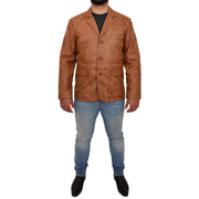 Real Leather Classic Blazer For Mens Smart Casual Tan Jacket Kevin Full