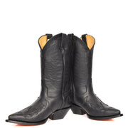 Real Leather Pointed Toe Cowboy Boots AZ350 Black Pair 1