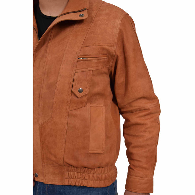 Mens Classic Bomber Nubuck Leather Jacket Alan Tan feature 1