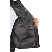 Mens Quilted Leather Waistcoat Body Warmer Gilet Jeff Black Lining