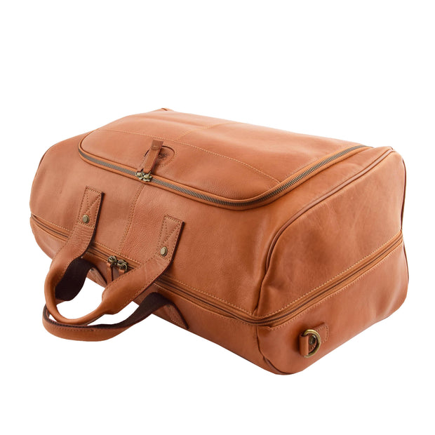 Genuine Leather Holdall Weekend Gym Business Travel Duffle Bag Ohio Tan Top View