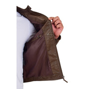 Mens Soft Leather Biker Jacket High Quality Quilted Design Tucker Timber Brown Lining