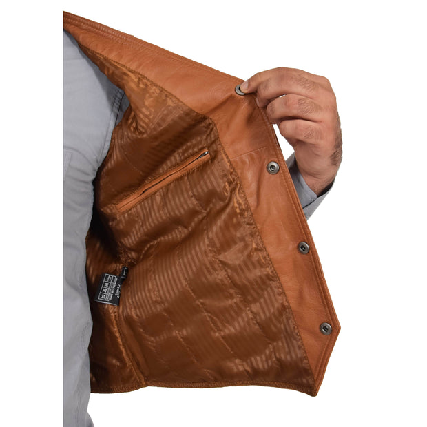 Mens Soft Leather Waistcoat Classic Gilet Bruno Tan lining view