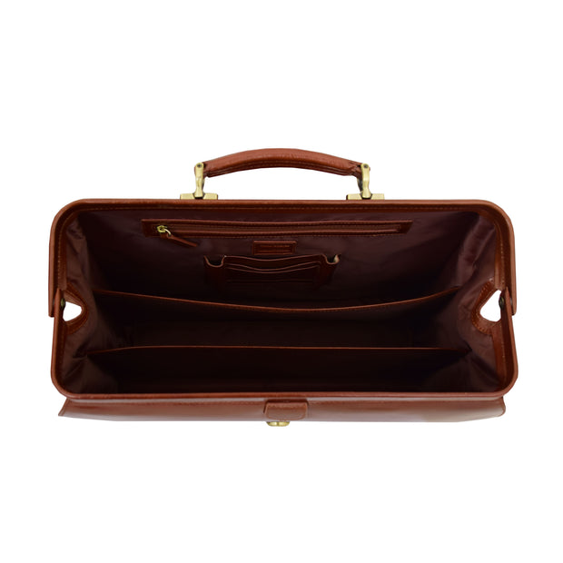 Exclusive Doctors Leather Bag Cognac Italian Briefcase Gladstone Bag Doc Top Open