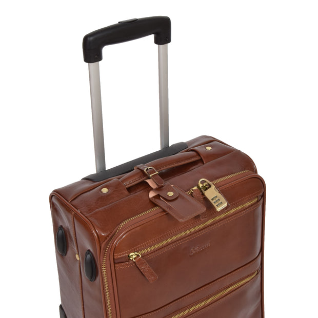 Exclusive Leather Trolley Hand Luggage Cabin Suitcase Concorde Chestnut Feature